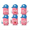 mechanic pink chalk cute mascot character with pliers