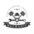 mechanic or piston logo vintage vector illustration template icon design. engineering service logo for company or garage business