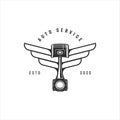 mechanic or piston with wings logo vintage vector illustration template icon graphic design. engineering service logo for company