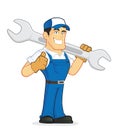 Mechanic or plumber holding a huge wrench Royalty Free Stock Photo