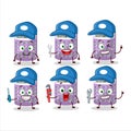 mechanic purple calculator cute mascot character with pliers