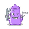 Mechanic purple teapot character cartoon