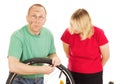 A mechanic repairs a bicycle