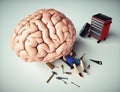 Mechanic repairs human brain Royalty Free Stock Photo