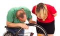 Mechanic repairs the wheel of a bicycle Royalty Free Stock Photo