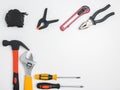 mechanic\'s tools on a white background top view of the table, for work Royalty Free Stock Photo