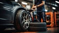 Mechanic service Changing Tires and Wheels with Professional Service. Generative AI