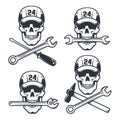 Mechanic Skull in cap with spanner and hammer - retro logo