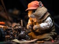 Mechanic squirrel fixing toy car