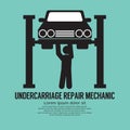 Mechanic Standing Under and Repairing a Car Lifted On Auto Hoist Sign Vector Illustratio Royalty Free Stock Photo