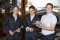 Mechanic Teaching Trainees In Garage Workshop