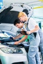 Mechanic team working in car workshop Royalty Free Stock Photo
