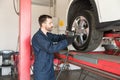 Mechanic Tightening Nuts On Tire With Impact Wrench Royalty Free Stock Photo