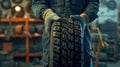 The Mechanic with Tire.AI generated image Royalty Free Stock Photo