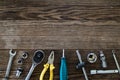 Mechanic tool placed on old wooden table