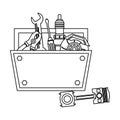 Mechanic toolbox symbol in black and white