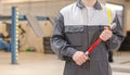 Mechanic with torque wrench. Royalty Free Stock Photo