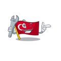 Mechanic turkey character flag in mascot drawer