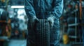 The Mechanic Holding Tire.AI generated image Royalty Free Stock Photo