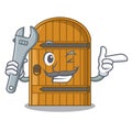 Mechanic vintage wooden door on mascot cartoon