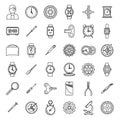 Mechanic watch repair icons set, outline style