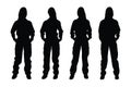 Mechanic women with anonymous faces. Girl mechanic model wearing uniforms silhouette bundle. Female mechanic standing silhouette