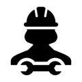 Mechanic worker icon vector female Construction service person profile avatar with hardhat helmet and wrench or spanner tool