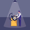 Mechanic worker with tire changer machine Royalty Free Stock Photo