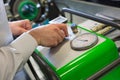 Mechanic working with compressor Royalty Free Stock Photo