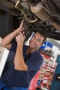 Mechanic working under car