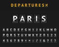 Mechanical Airport Flip Board Paris and Set of Letters and Numbers . Vector