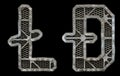Mechanical alphabet made from rivet metal with gears on black background. Setof symbols litecoin and dashcoin. 3D