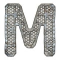 Mechanical alphabet made from rivet metal with gears on white background. Letter M. 3D