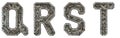 Mechanical alphabet made from rivet metal with gears on white background. Set of letters Q, R, S, T. 3D