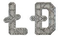 Mechanical alphabet made from rivet metal with gears on white background. Setof symbols litecoin and dashcoin. 3D