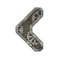 Mechanical alphabet made from rivet metal with gears on white background. Symbol left angle bracket. 3D Royalty Free Stock Photo