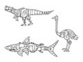 Mechanical animal set sketch vector illustration