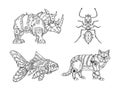 Mechanical animal set sketch vector illustration