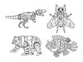 Mechanical animal set sketch vector illustration