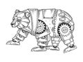 Mechanical bear animal engraving vector