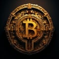 Mechanical Bitcoin symbol on dark background