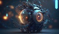 The Mechanical brain of the robot. Artificial intelligence. Mechanical electronic part of the robot head in the style of