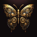Mechanical butterfly in golden and black tones. Royalty Free Stock Photo