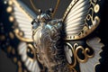 Mechanical butterfly with silver and gold details in rococo style - Generative AI.