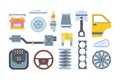 Mechanical car spare parts flat illustrations set