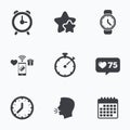 Mechanical clock time icons. Stopwatch timer.