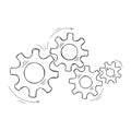 Hand drawn mechanical cog and gear sketch graphic