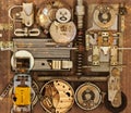 Mechanical collage with different items Royalty Free Stock Photo