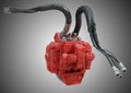 Mechanical cyborg artificial heart isolated gray background. Sci fi concept. 3D illustration Royalty Free Stock Photo