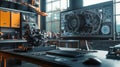 Mechanical Design and Engineering Workstation with 3D Engine Model Royalty Free Stock Photo